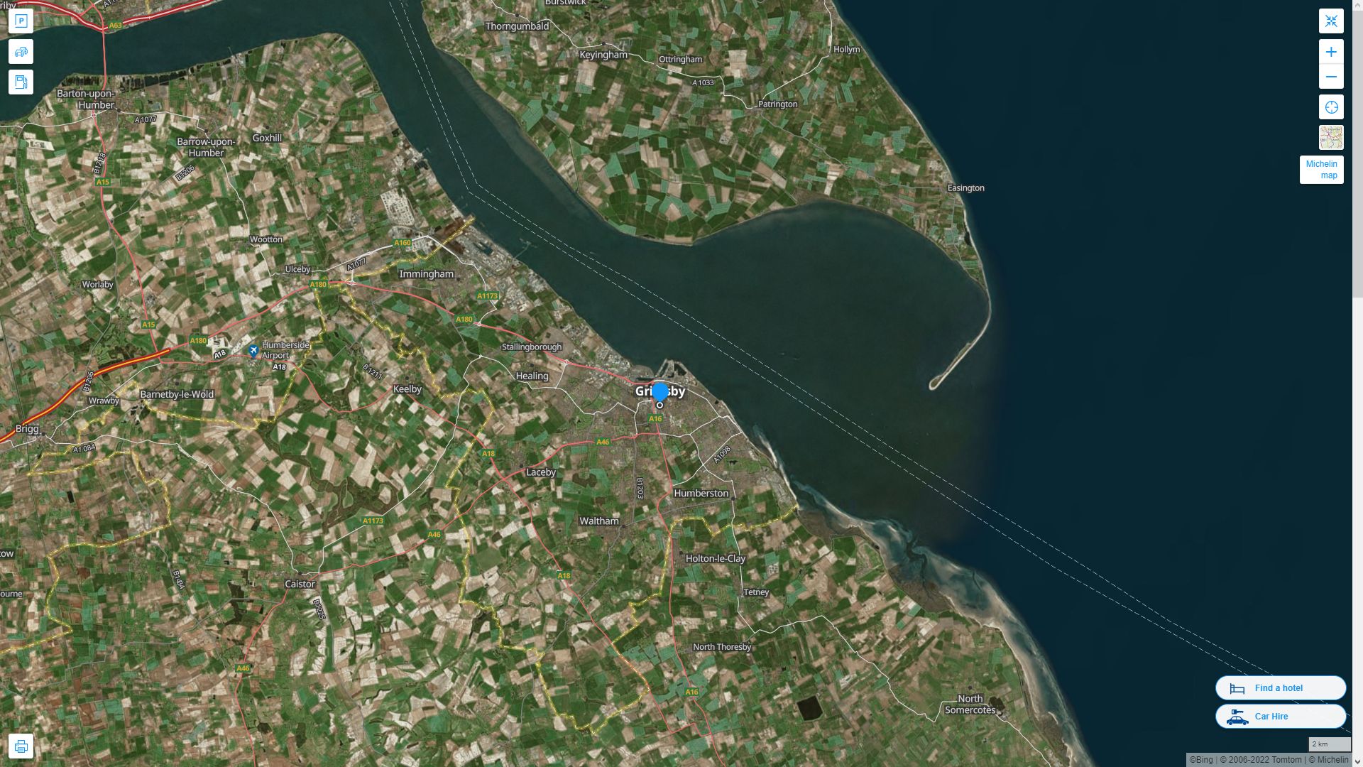 Grimsby Royaume Uni Autoroute et carte routiere avec vue satellite
